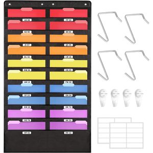 20 Pockets Hanging Wall File Organizer Black Non Woven Fabric Punch Free Office <b>Storage</b> Pocket Chart Hook Type - Product Image 1