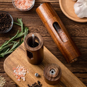 <span class=keywords><strong>Moulin</strong></span> à <span class=keywords><strong>poivre</strong></span> et sel de mer cylindrique en céramique d'acacia de style vintage New Home PC avec bouteille d'assaisonnement transparente - Product Image 2