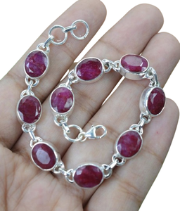 Adjustable <b>Rose</b> Gold Plated 925 Silver Charm Bracelet with Ruby Wedding Gift - Product Image 1
