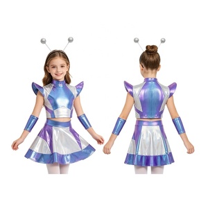 Ensemble de déguisement d'astronaute pour filles de 6 à 16 ans, avec bandeau à antenne, jupe métallique et brassards, costume de fête 4 pièces personnalisé - Product Image 2