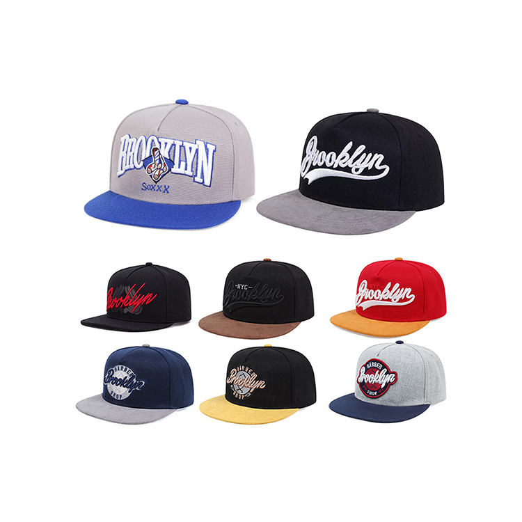 หมวกบาสเก็ตบอลแบบกําหนดเอง Snapback เย็บปักถักร้อยโลโก้แฟชั่น 5 แผงหมวกปีกแบน