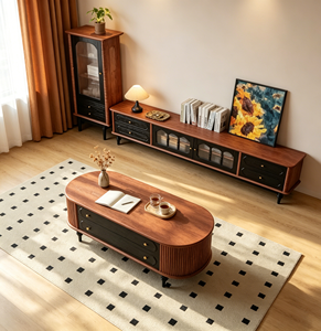 Midcentury Modern Wood Coffee <b>Table</b> with <b>Storage</b> Drawers for Living Room Furniture - Product Image 4