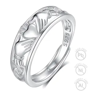 批发价格戒指925纯银珠宝爱尔兰克拉达手拥抱心形男士或女士戒指