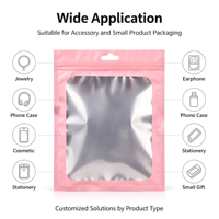 Pochette à fermeture éclair rose personnalisée avec fenêtre transparente, trou de suspension, sac en plastique refermable pour accessoires électroniques, petit emballage cadeau