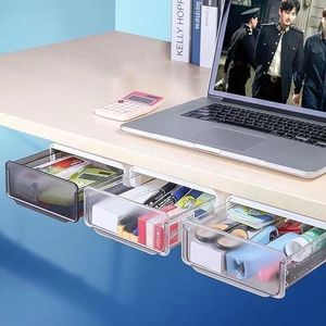 Caja de almacenamiento transparente para debajo del escritorio, organizadores rectangulares autoadhesivos para ordenar el escritorio - Product Image 2