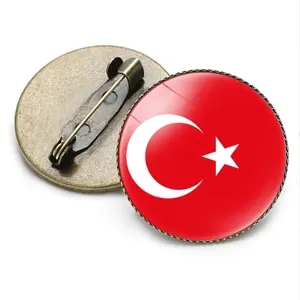 高品质土耳其国旗胸针时间宝石胸针，圆形复古徽章
