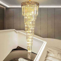 Lustre moderne suspendu pour escalier, grand et luxueux, en spirale, en cristal, pour mariage, hôtel, villa, doré, LED, hauteur réglable
