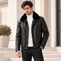 RCX |   Veste en cuir pour homme avec col en fausse fourrure de vison, coupe-vent d'hiver, style motard, poches zippées, personnalisable ODM OEM, vêtements d'extérieur en cuir pour homme