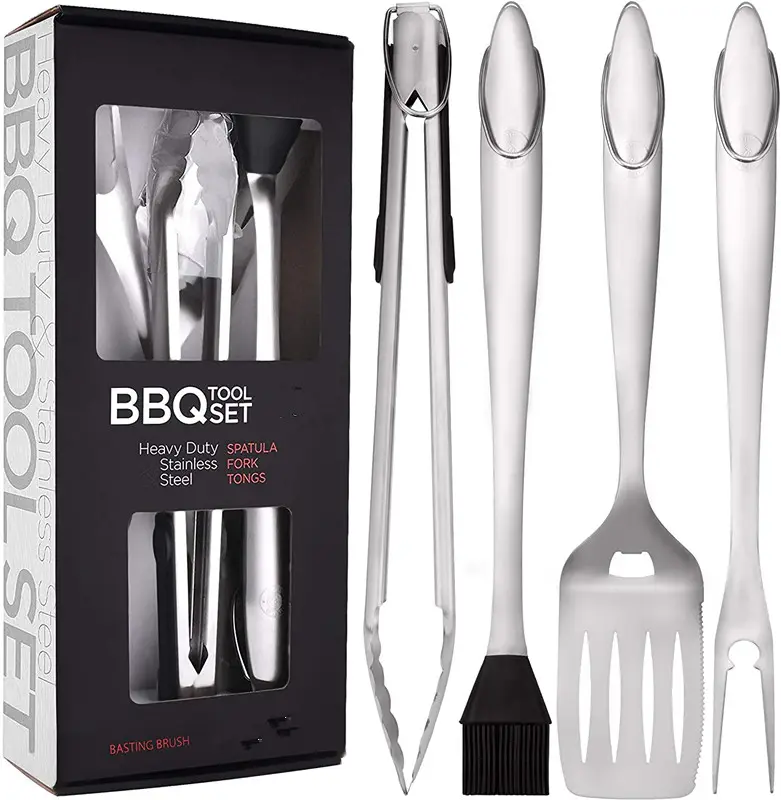 Bbq Tools Set Portable 3pcs Stainless Steel Bbq Grill Accessories Tools Set Spatula Brush Tong Fork