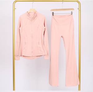 Ensemble de survêtement de yoga 2 pièces <span class=keywords><strong>LULUS</strong></span> pour femme – Veste de jogging unie et pantalon évasé à taille élastique avec fermeture éclair avant et manches longues – Collection Printemps - Product Image 5