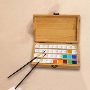 Bandeja de paleta de pintura de acuarela de bambú Caja de paleta de pintura de <span class=keywords><strong>madera</strong></span> con rejillas de media Sartenes para acuarela - Product Image 5