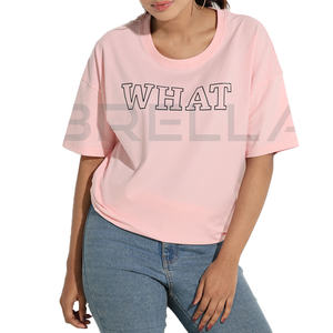 Camiseta de mezcla de algodón suave y cómoda para mujer, talla grande, ajuste holgado con decoración bordada, hombro caído, ropa informal diaria - Product Image 6