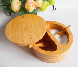 Caja de bambú con cuchara para condimentos, recipiente de almacenamiento de especias de bambú, con tapa magnética giratoria - Product Image 3