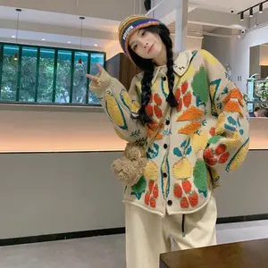 Heavy Industry Jacquard Contrasting Color Forest Style Warm Sweater Cardigan Jacket Women's Autumn And Winter 2024 New Loose Kni