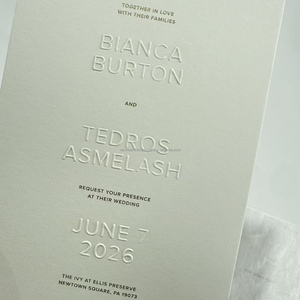 Tarjeta de Invitación de Boda de Lujo con Relieve, Logotipo Personalizado, Diseño Floral Elegante, Papelería Personalizada, Papel de Algodón - Product Image 2
