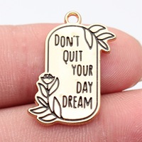 Breloque Plaque Florale en Alliage Doré « You Can Do It » pour Bracelets d'Encouragement Étudiant