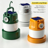 Lámpara Solar Recargable para Camping, Lámpara LED con Zoom Giratorio, Linterna de Emergencia para Exteriores con Doble Carga Solar y USB