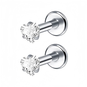 Boucles d'oreilles en acier inoxydable en forme de cœur avec zircon, bijoux de piercing - Product Image 4