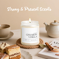 Bougie en cire de soja à la cannelle et à la vanille, marque privée OEM, 9 oz, 15 % d'huiles essentielles végétales, sans paraffine, boîte cadeau noire, logo personnalisé, en gros