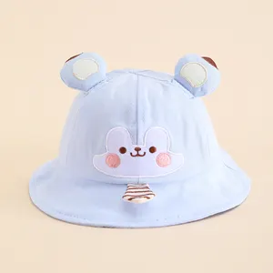 Baby Sun Hat Caps Toddler Kids Bucket Hat UV Protection Cotton Cute Baby Bucket Hat For Baby Bear Tie
