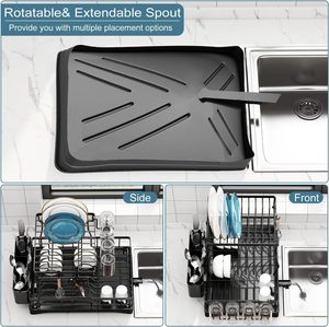 Égouttoir à vaisselle et assiettes en métal à 2 niveaux Jiangmen avec égouttoir à eau et supports organisateurs pour comptoir de cuisine - Product Image 2
