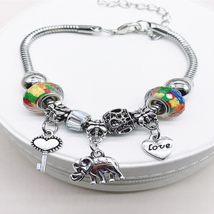 Bracelet à perles DIY Panjia, chaîne en cuivre réglable, pendentif croix <span class=keywords><strong>Dora</strong></span>, éléphant, amour, clé, incrusté de diamants, tendance, pour cadeau - Product Image 6