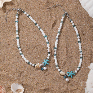Cheville réglable pour femme avec perles de rocaille, étoile de mer et conque, pendentif perle, style vacances d'été, ornement de pied - Product Image 3