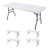 Table pliante de 6 pieds, portable, pliable, blanche, longues tables pour fêtes, camping, dîners, mariages, utilisation en extérieur et en intérieur