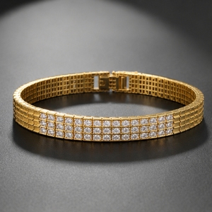 22K Gold Diamond Studded Bracelet <b>for</b> <b>Men</b> and Women Luxury Designer Hand Bracelet Elegant Wedding Jewelry Gift - Product Image 1