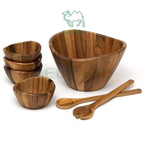 ชามเสิร์ฟทำจากไม้ที่น่าดึงดูดใจสำหรับสลัดผลไม้ป๊อปคอร์นสปินเนอร์สลัดชามสลัดทรงคลื่นอาคาเซียที่8.5เส้นผ่านศูนย์กลาง X ความสูงของ4.5 - Product Image 1