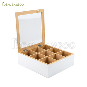 <span class=keywords><strong>Scatola</strong></span> per Tè in Bambù Moderna Rettangolare Laccata Bianca e Nera con 9 Scomparti e Chiusura Magnetica per Conservazione Bustine di Tè - Product Image 2