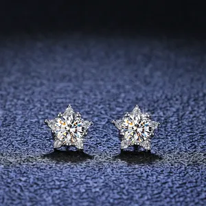Chic Fine 925 Sterling Silver Round Cut Studs Earrings Moissanite White Gold Plated Jewelry For Women 0.5 Carat For Men Women