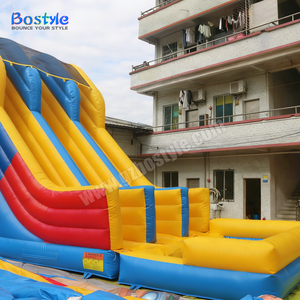 Toboggan aquatique gonflable jaune et bleu à double piste avec <span class=keywords><strong>filet</strong></span> solaire, <span class=keywords><strong>piscine</strong></span> en PVC 0,55 mm, toboggan aquatique pour enfants, installation facile, capacité personnalisable - Product Image 2