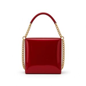 Sac à main de luxe en cuir verni rouge cerise pour femme, sac de soirée structuré mini avec bandoulière chaîne, personnalisable OEM, vente en gros - Product Image 4
