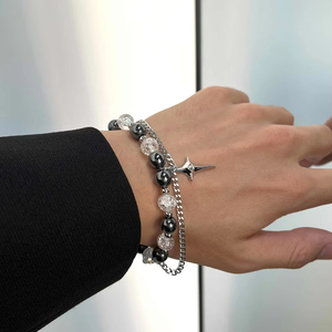 Bracciale con Perline Effetto Ghiaccio, Ciondolo a Stella in Acciaio al Titanio, Gioielli per Coppie, Regalo Kpop - Product Image 4