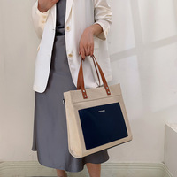 Sac fourre-tout en toile personnalisé pour femme, nouveau modèle tendance, logo imprimé, couleur contrastée, décontracté, pour le bureau, bandoulière, fermeture éclair, polyester