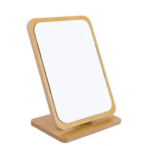 Espelho de madeira redondo quadrado, espelho led de maquiagem para banheiro