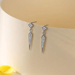 Boucles d'oreilles pendantes géométriques en argent sterling S925 avec zircone ronde, version cuivre personnalisable, cadeau créatif pour femmes - Product Image 3
