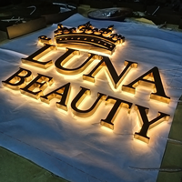 Enseignes lumineuses LED personnalisées pour intérieur, avec logo rétroéclairé et lettres LED, sur panneau métallique, pour salons de cils et de manucure