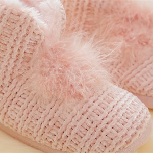 Fashion Feather Decoration Ankle Height Winter Faux Fur Indoor Ladies <strong>Knit</strong> <strong>Boots</strong> - Product Image 3