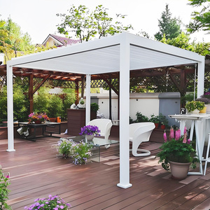 <span class=keywords><strong>Toit</strong></span> à lames orientables motorisé rétractable <span class=keywords><strong>en</strong></span> aluminium, <span class=keywords><strong>pergola</strong></span> bioclimatique préfabriquée incurvée, double <span class=keywords><strong>verre</strong></span> trempé, imperméable, extérieur - Product Image 2