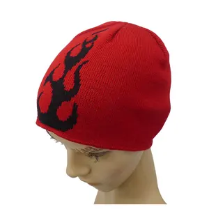 Per bambini e adulti con motivo a fiamma di fuoco berretto con teschio corto in maglia jacquard cappello invernale cappello berretto personalizzato con fodera in pile