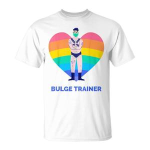 T-shirt Gay Bear Bulge Trainer Rainbow con design a cuore Pride, vestibilità unisex - Product Image 1