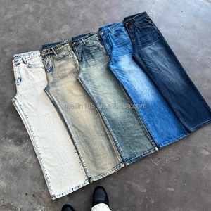 Jean en denim streetwear personnalisé avec broderie, coupe vintage, lourd, ample, droit, avec poches, jambe large, style baggy pour homme - Product Image 5