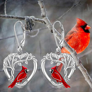 Boucles d'oreilles pendantes en forme de cœur cardinal argenté pour femme, romantiques, à porter au quotidien, en argent sterling 925 avec sertissage clos en cristal et strass - Product Image 3