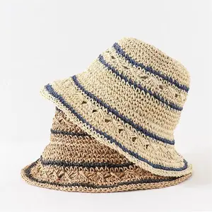 세련된 맞춤형 밀짚 모자 비치 태양 밀짚 양동이 여름 모자 저렴