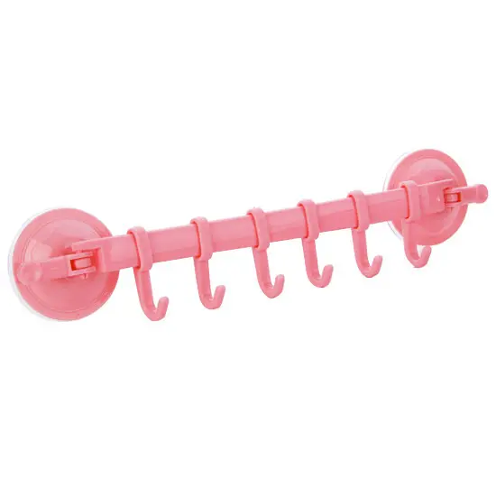 Hot Selling Adjustable 6 Hooks Plastic Seamless Kitchen Wall Hook Strong Suction Cup Storage Suction Wall Hanging Hook