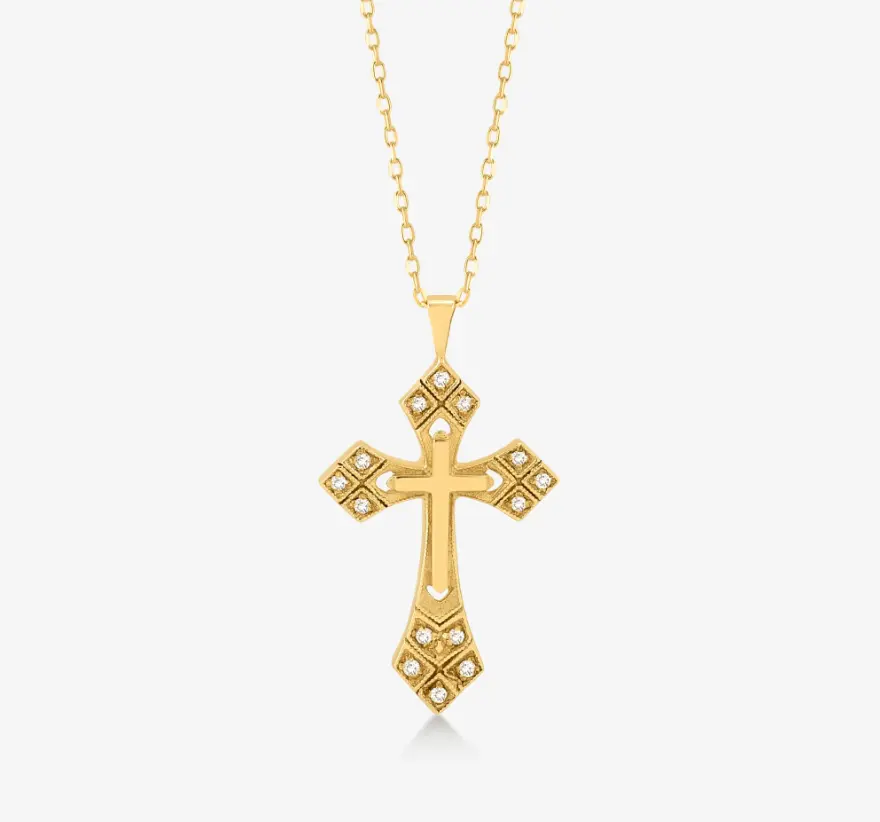 Inspire Jewelry High Quality Custom Gothic Cross Necklace Stainless Steel Diamond Rhinestone Crystal Cubic Zirconia Necklace