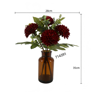 Bouquet di Crisantemi Artificiali in <span class=keywords><strong>Vaso</strong></span> di Vetro Marrone 28x35cm, <span class=keywords><strong>Fiori</strong></span> di Dalia Rosa Autunnali in <span class=keywords><strong>Vaso</strong></span> per Decorazione Casa - Product Image 3