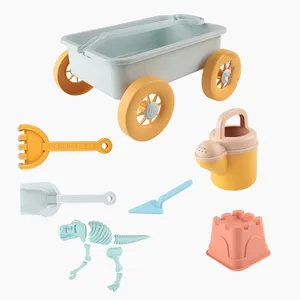 Korea hot eco-friendly plastic recycled wheat straw bucket and spade dinosaur sand toy set beach toys